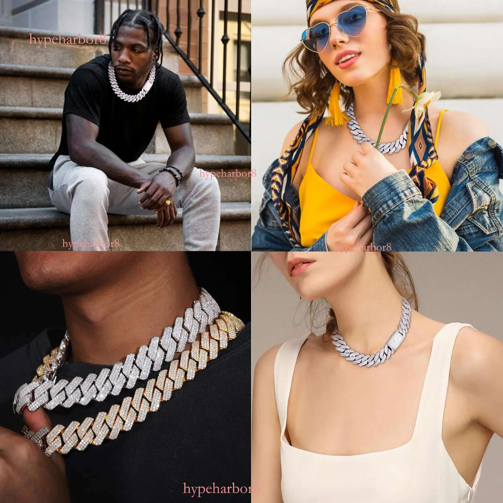 cuban k necklace designer for men 20MM wide 3 row bg dia iced out chain prong choker rapper hip hop thick gold jewelry woman Christmas gift