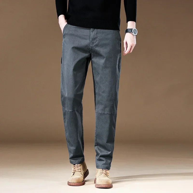 Autumn mens 97 pure cotton jogging cargo pants retro solid color Korean style straight loose casual 250326
