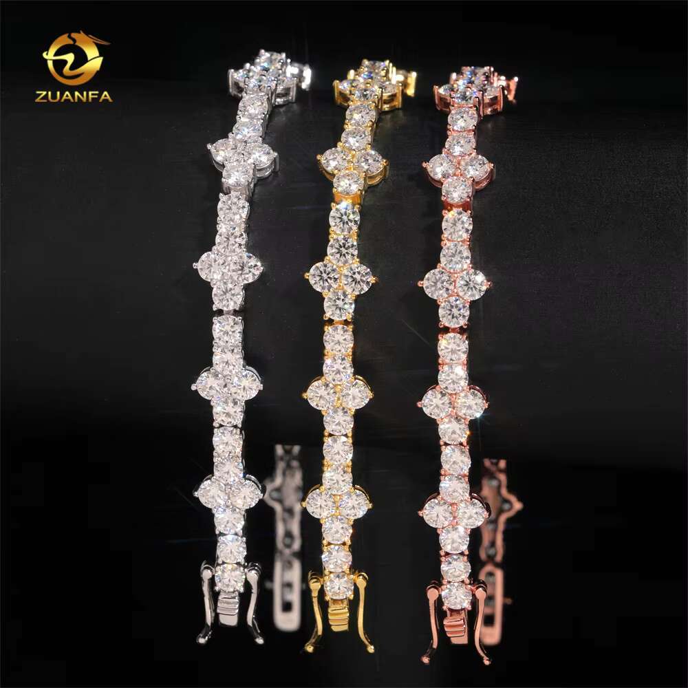 3mm 4mm Mini Cross Hip Hop Jewelry Moissanite Tennis Chain Bracelet 925 Silver Iced Out Tennis Chain Necklace for Men and Women