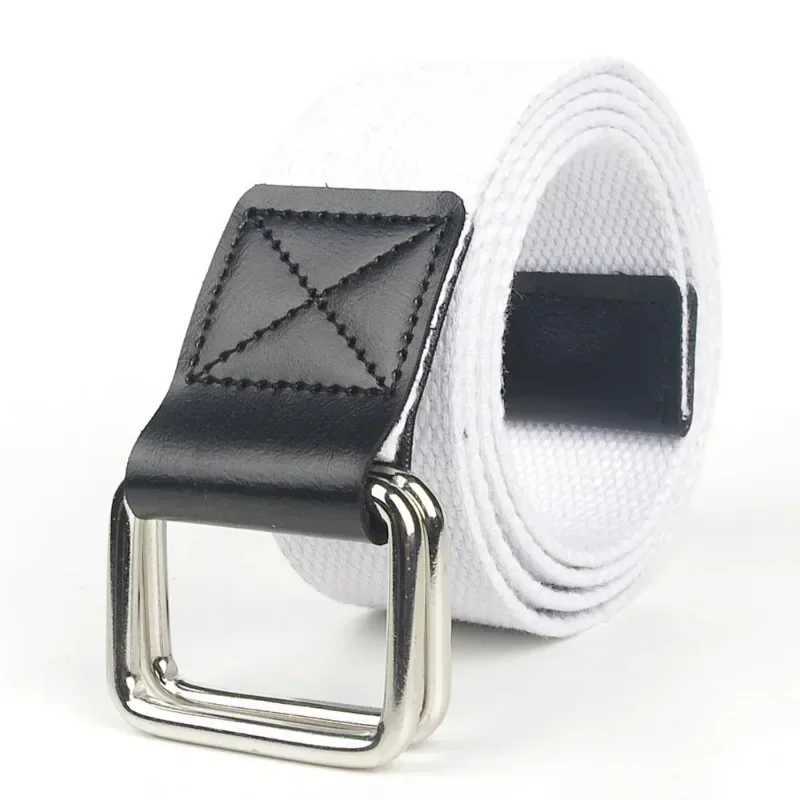 Mens belt trend double loop buckle canvas womens belt cargo outdoor sports jeans set pants black and white orange red blue belt W250326