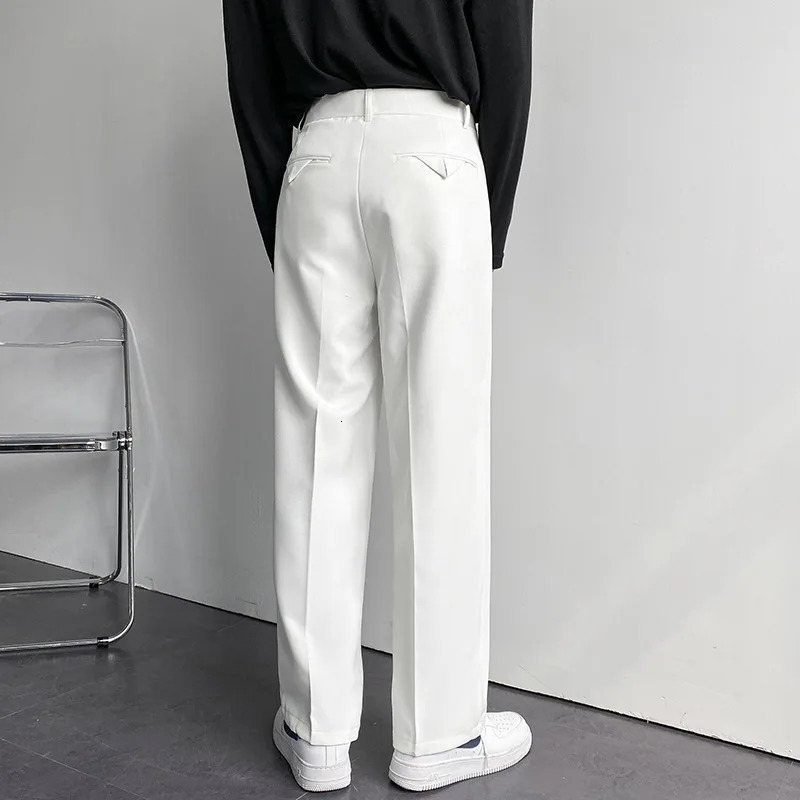 2024 SpringAutumn Mens Fashion White Korean Casual Street Pants Straightened Loose Set Trouser 250326