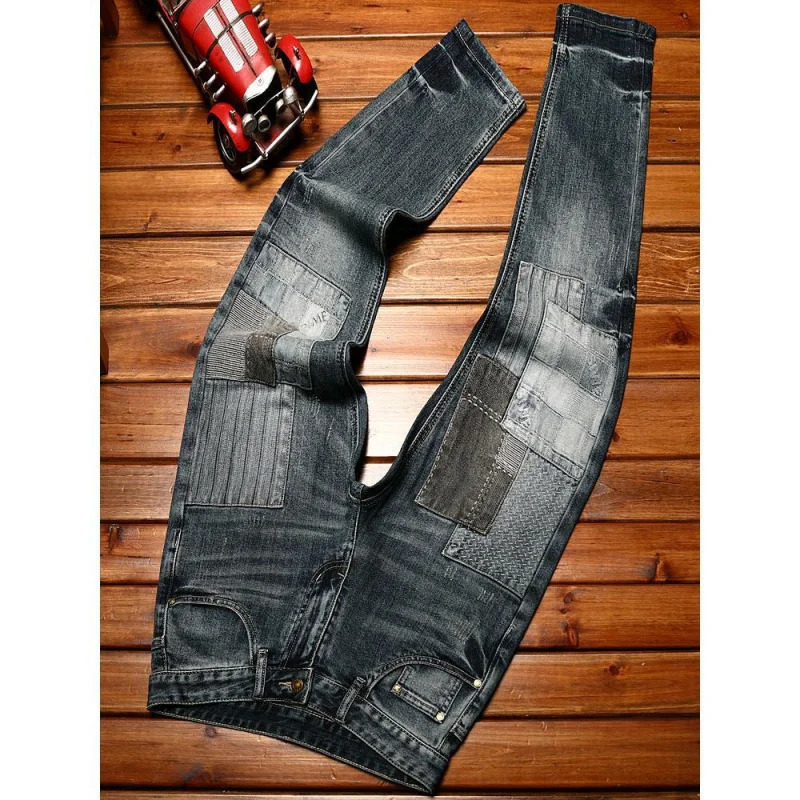 High end fashionable mens jeans slim fit straight elastic and suitable youthful retro fashion accessories casual washing motorcycle denim pants 250326