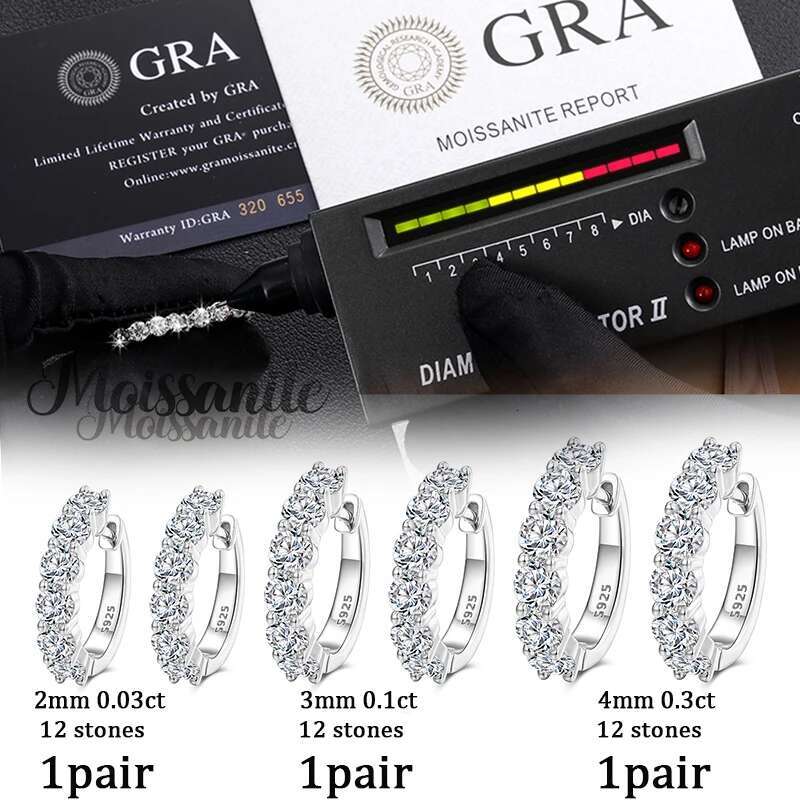 2mm-4mm D Color Moissanite Earrings For Women Sterling Silver 925 Fine Luxury Huggie Ear Clip Unisex Gift