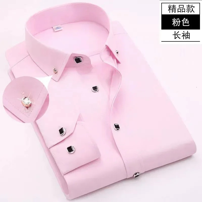 Mens long sleeved shirt spring and autumn white casual Khmer anti wrinkle professional dress mens diamond button 250326