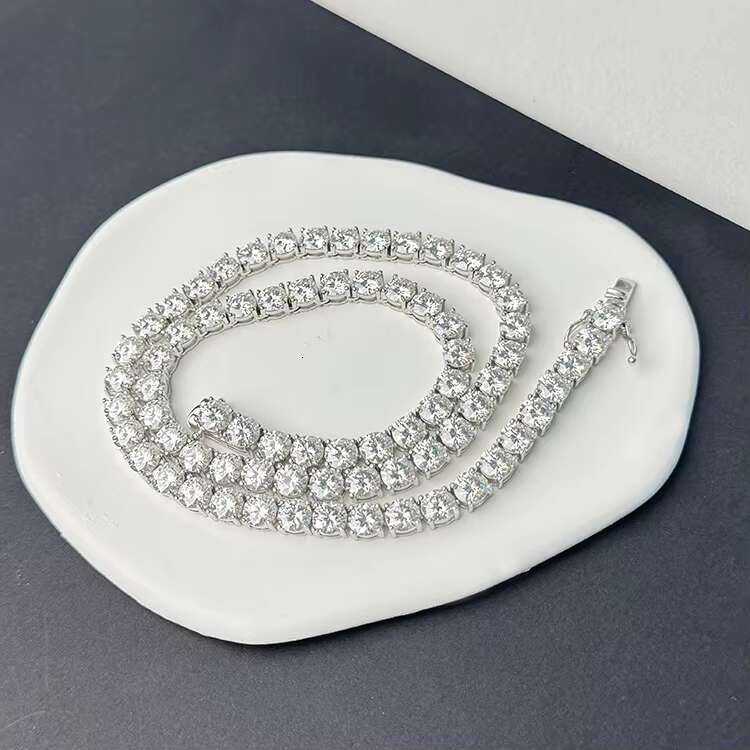925 Gold Plated Sterling Silver 4mm Diamond Necklace Jewelry Gemstone White Moissanite Tennis Chain Necklace for Men Women