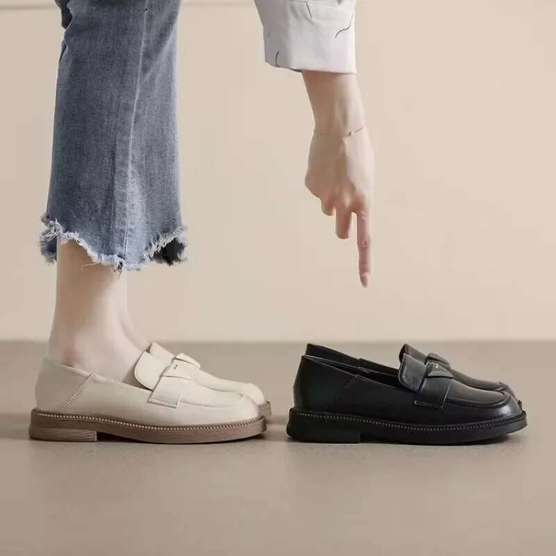 hot Black Round Toe Flats: Soft Sole Women's Leather Loafers, Oversized British Casual Shoes - Low Heel Summer Style