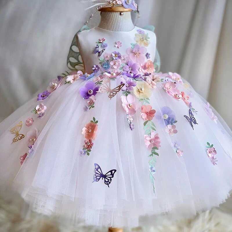 Luxury handmade butterfly violin ball celebration dress 2024 girl birthday party evening dress princess chiffon short skirt W250326