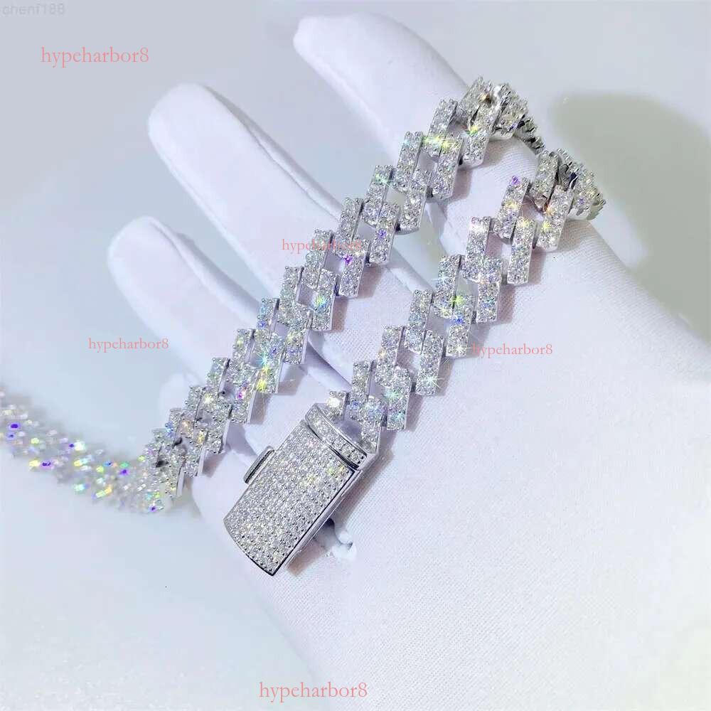 Bussdown Thick 8mm 10mm 13mm Solid Sier Iced Out Vvs Moissanite Chain Cuban k Bracelet