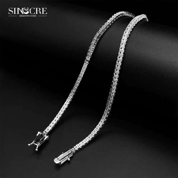 2Mm Mossinite Tennis Chain Sinocre Fashion Hip-Hop Moissanite 925 Silver Gold Plated Necklace