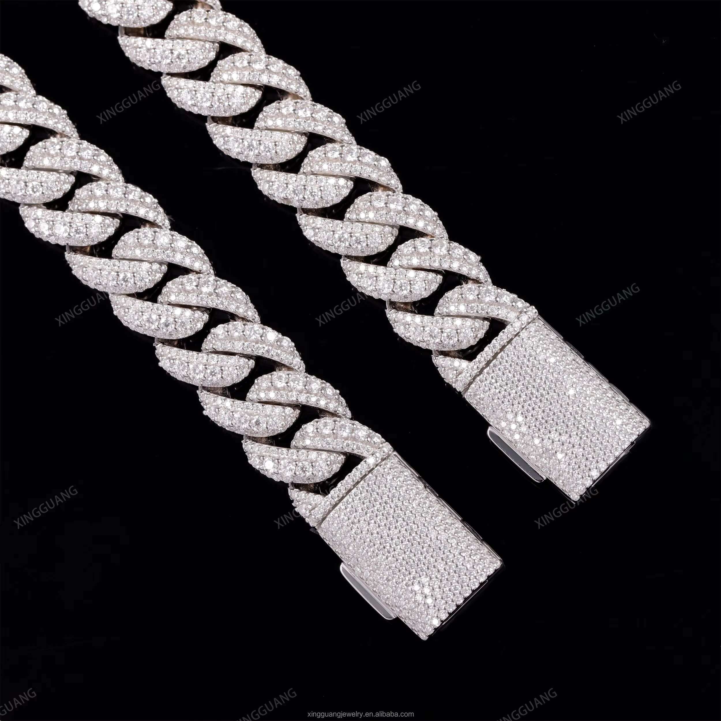 Popular Moissanite Cuban Chain 14mm 18mm 925 Sterling Silver VVS Moissanite Diamond Iced Out Cuban Link Chain Hip Hop Necklace