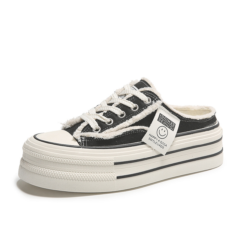 Designer Shoes New Round Toe Thick Soled Semi Trailer Canvas Shoes For Women's Summer Outdoor Wear 2025 Model Height Increasing Sponge Cake Lazy 