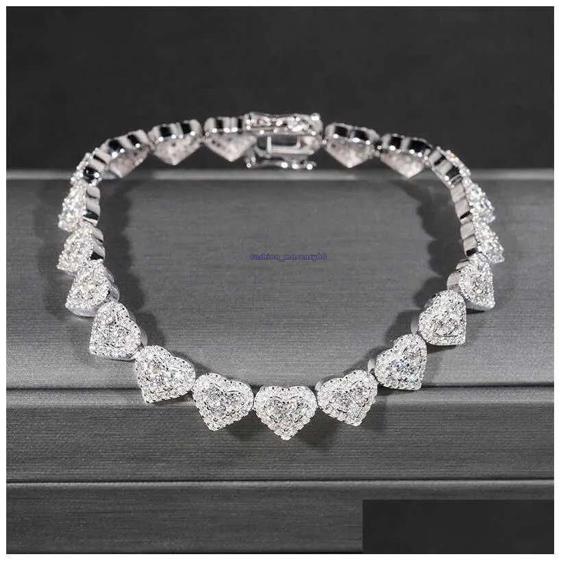Pendant Necklaces Fine Hip Hop Sier Vvs Moissanite Dia Iced Out Heart Bracelet Tennis Chain Jewelry Women Men Necklace Drop De Otk8U