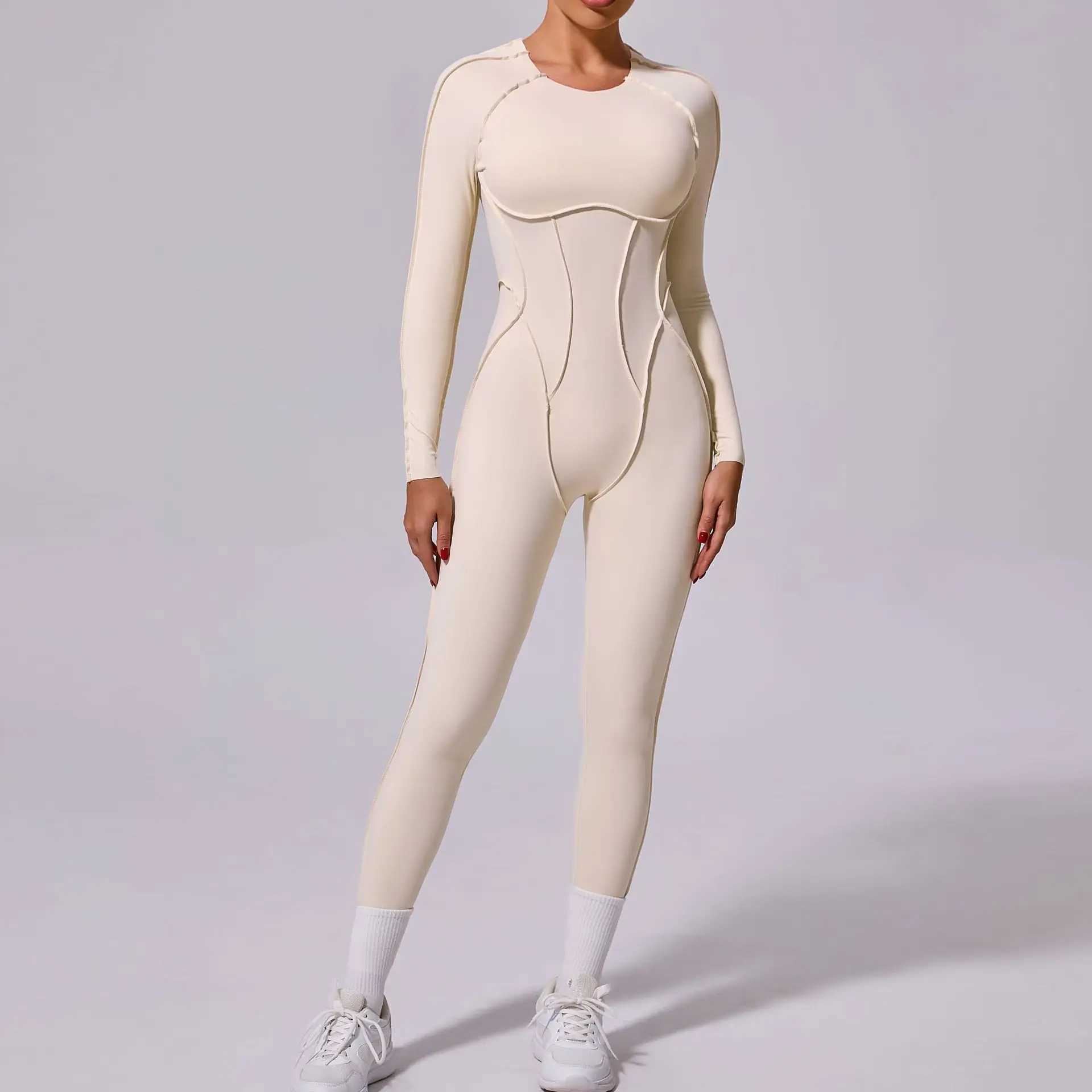 One piece yoga jumpsuit womens long sleeved set quick drying yoga set gym training set sportswear fitness set W250326