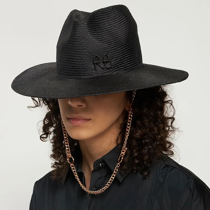 Summer Fedora Hat Metal Chain Beach Hats Customized English Letter Hats For Men And Women Panama Punk Hats Derby Party Hat 250325