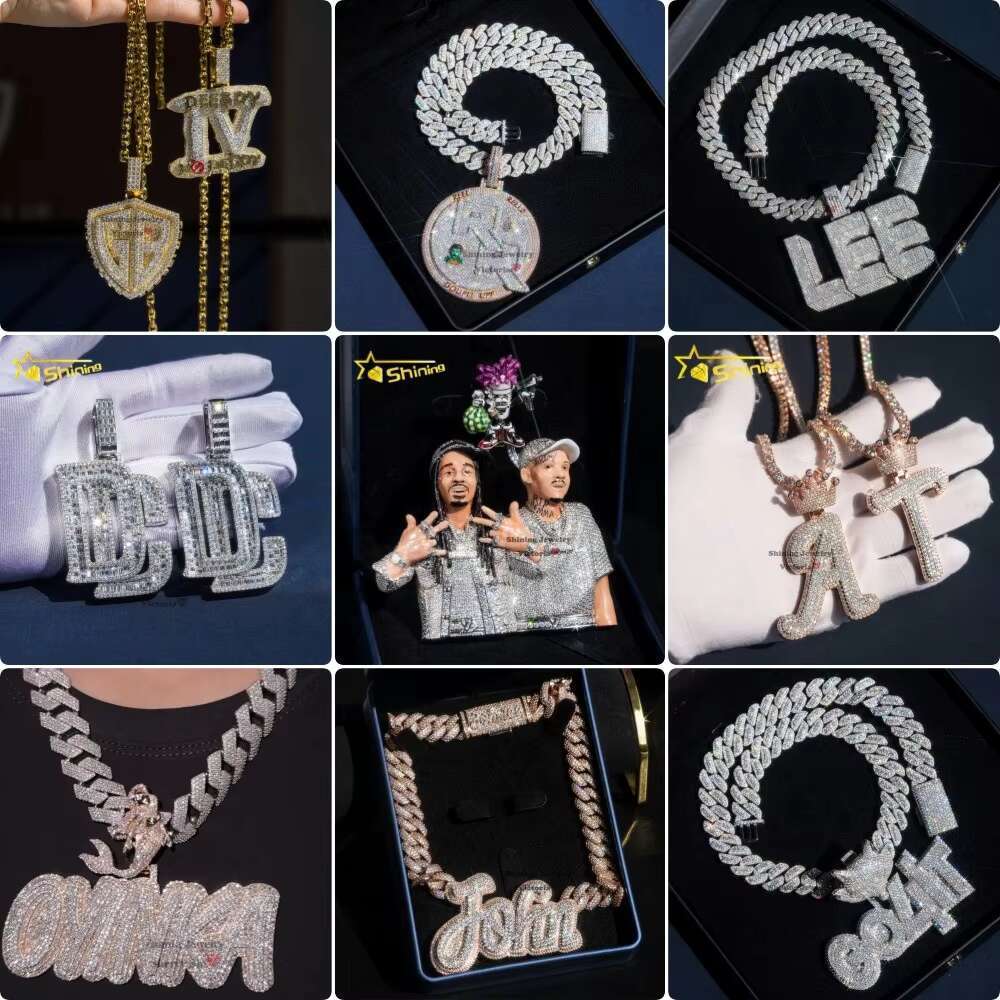 Custom baguette Moissanite Cross Necklace Design Luxury Mens Jewelry S925 18K Gold Plated Cross Moissanite Cuban Link Chain