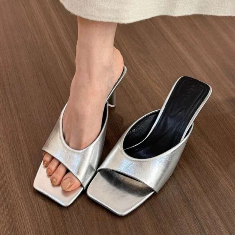 2025 Summer New Women's Slippers Square Toed Women's Mule Sexy Designer Fashion High Heel Slippers