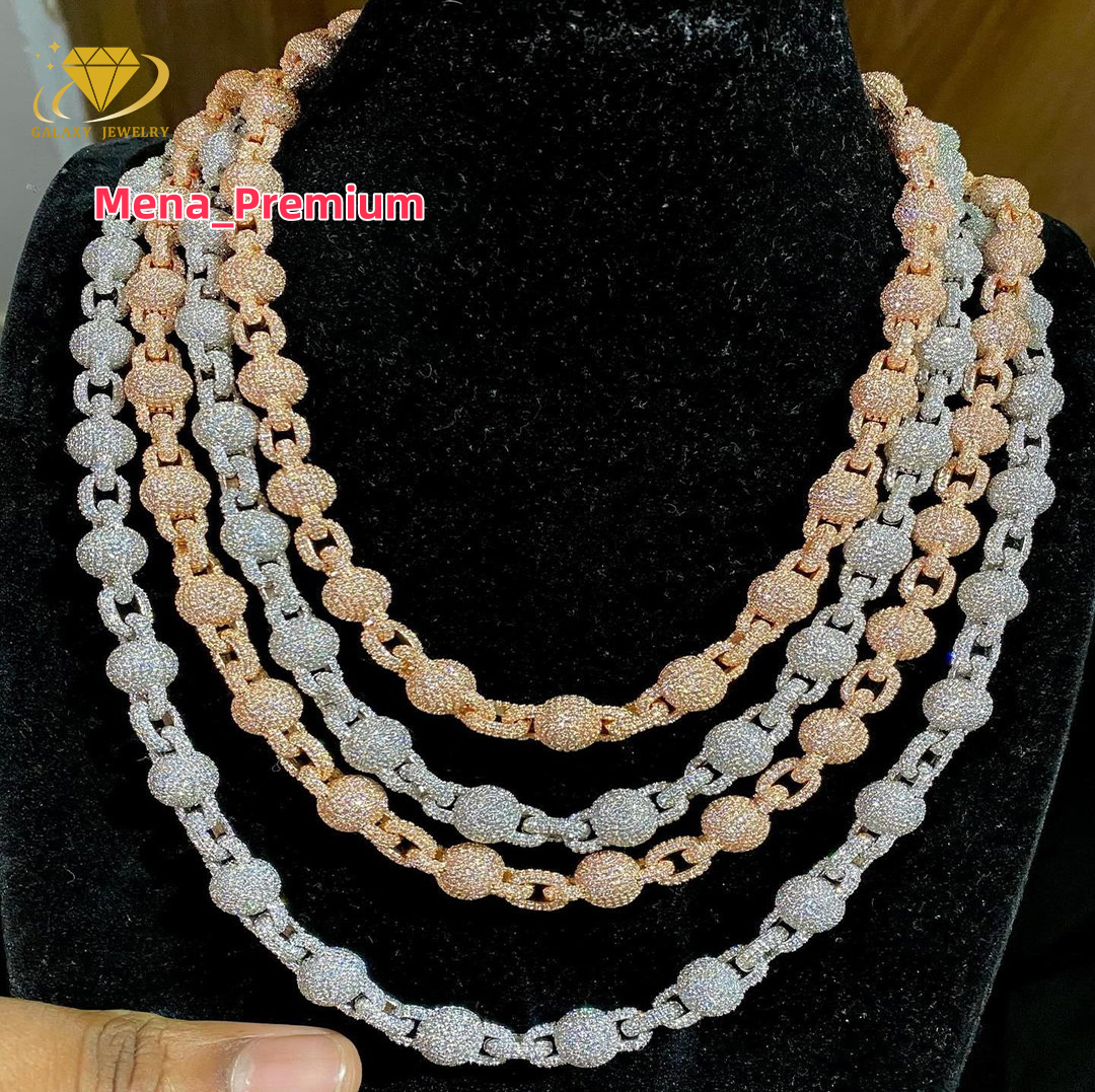 Hiphop Iced Out Custom Ball Shape 10mm Moissanite Cuban for Rapper Necklace 925 Sterling Silver Vvs Moissanite Cuban Chain