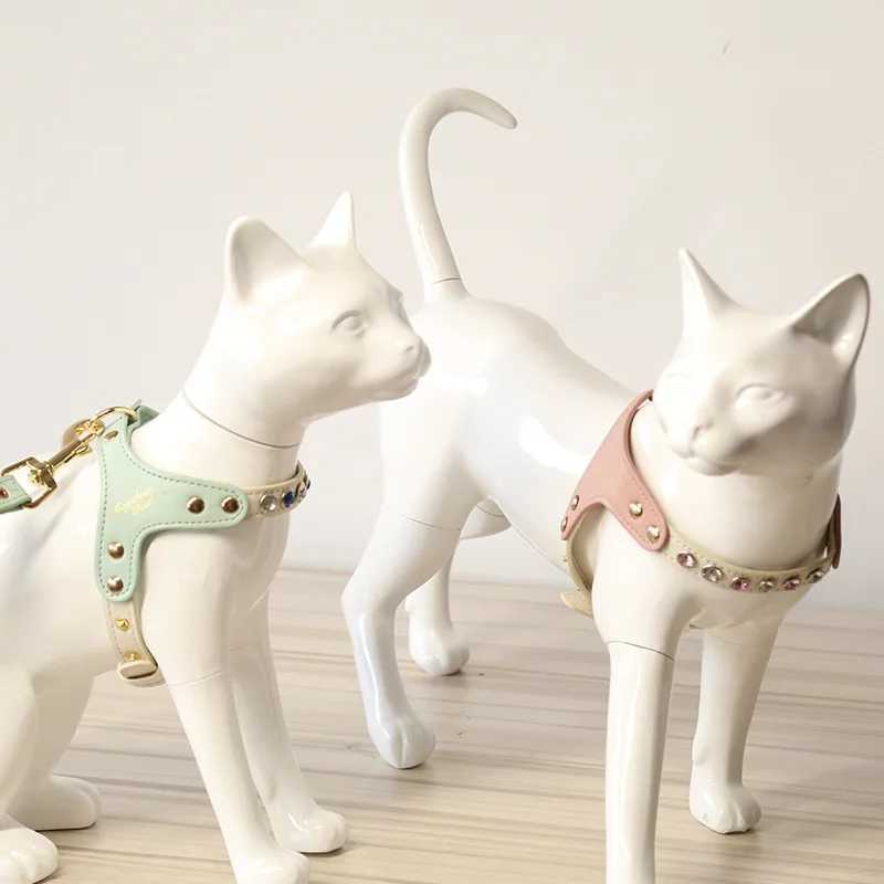 PU leather dog and cat harness vest and belt set imitating diamond pet harness puppy pet harness pet supplies X250326