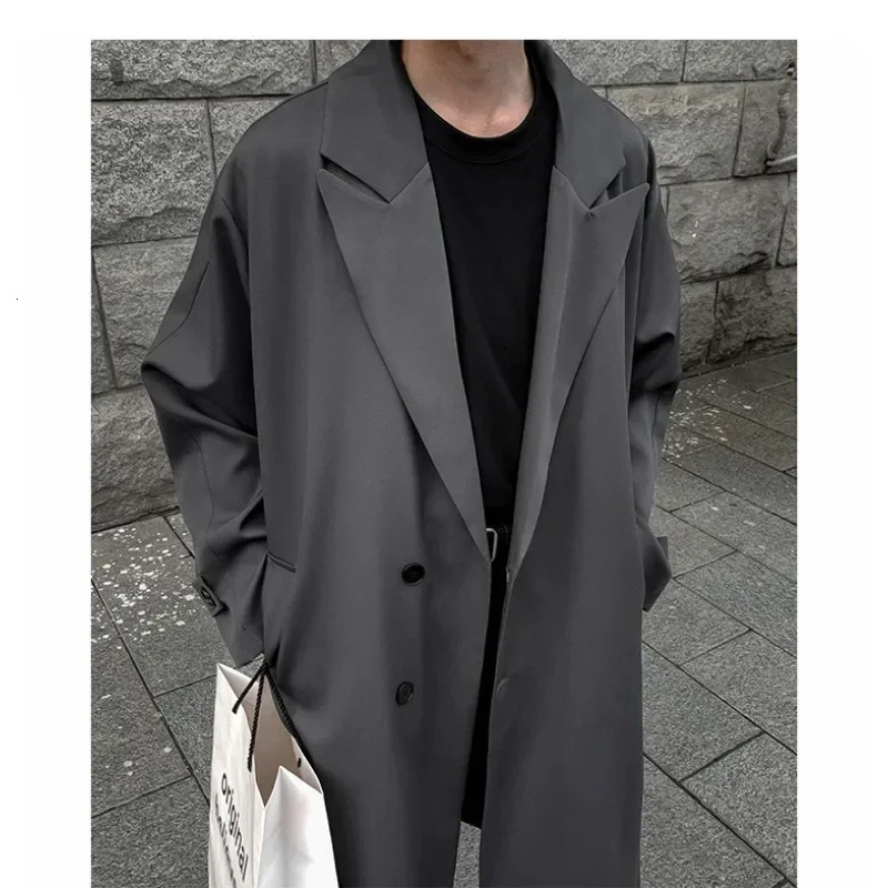 Autumn Coats loose mid length knee thin windproof machine handsome shoulder pad set mens trench coat jacket 250324