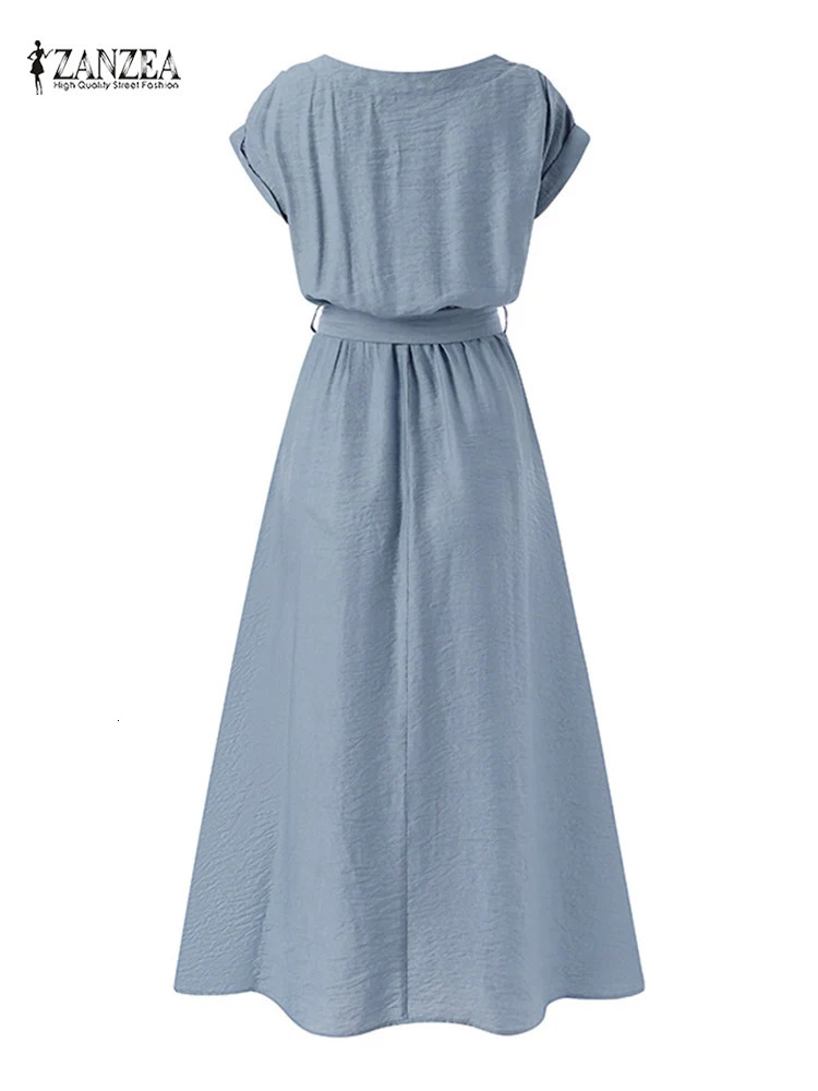2025 ZANZEA Women Fashion Short Sleeve Dress Summer Elegant Party Vestidos Casual Mid-calf Sundress Femme Vintage OL Robe Kaftan 250325
