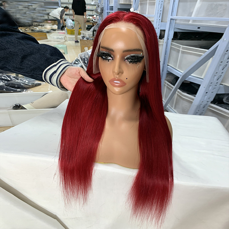 Brazilian 100% Human Hair 99j Bright 13X4 Lace Front Wig 10-34inch 150% 180% Density Silky Straight Free Part