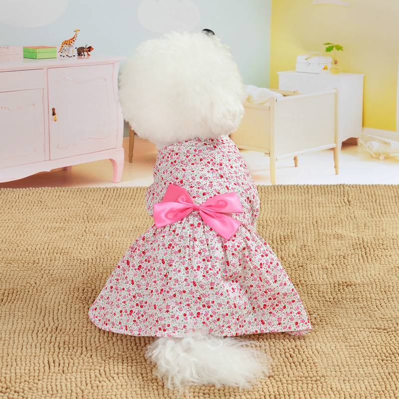 Dog Summer Floral Princess Dress Cute Dog Skirt with Elegant Bowknot Soft Small Dog Clothes, Girl Puppy Clothes for Birthday Wedding Valentines Daily 