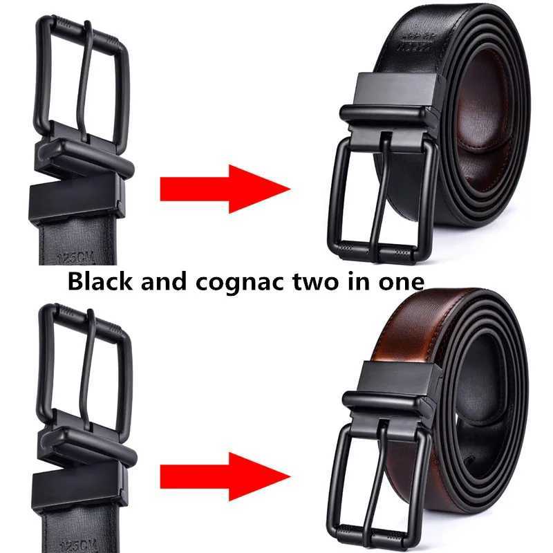 1 piece of mens leather reversible belt roller buckle 34mm wide 1 piece in 2 reversible colors suitable for pairing with casual jeans W250326
