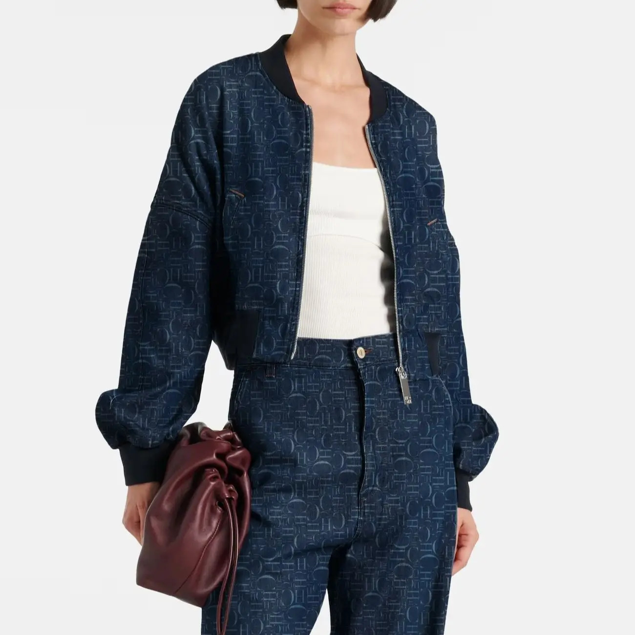 CHCH Womens Fashion with Pocket Denim Blue Zipper Jacket Retro Collar Long Sleeve Clothing 250318