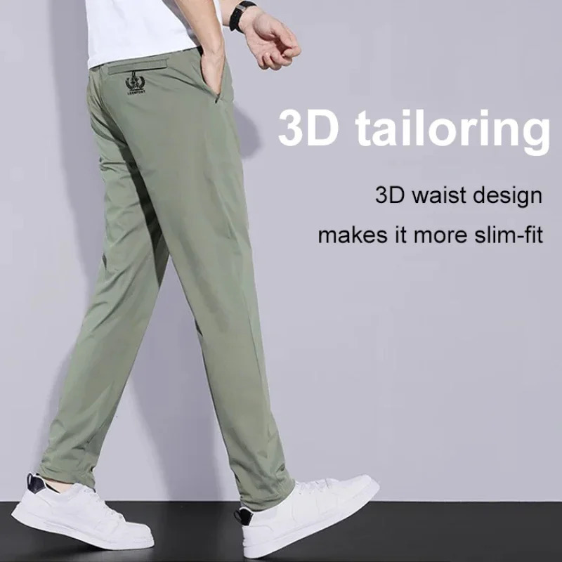 Mens summer silk casual pants ultrathin fast drying elastic breathable straight loose outdoor sports 250326
