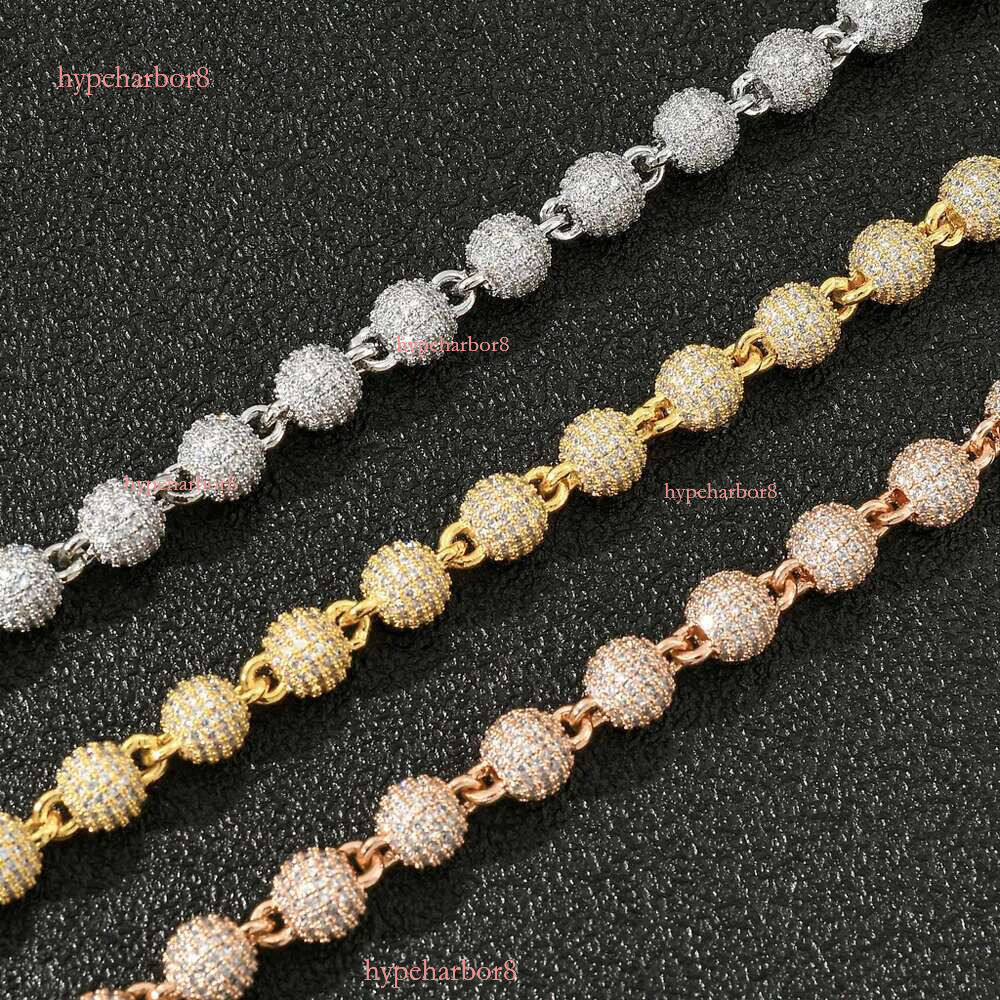 Hip Hop Jewelry Men Women Gold Plated Prong Dia 8mm Round Bead Zirconia Bracelet Iced Out Ball Chain k