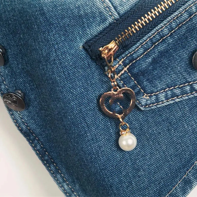 Womens denim vest jacket casual Korean ultra-thin custom collar single chest top spring and autumn sleeveless short sleeved denim jacket 250320