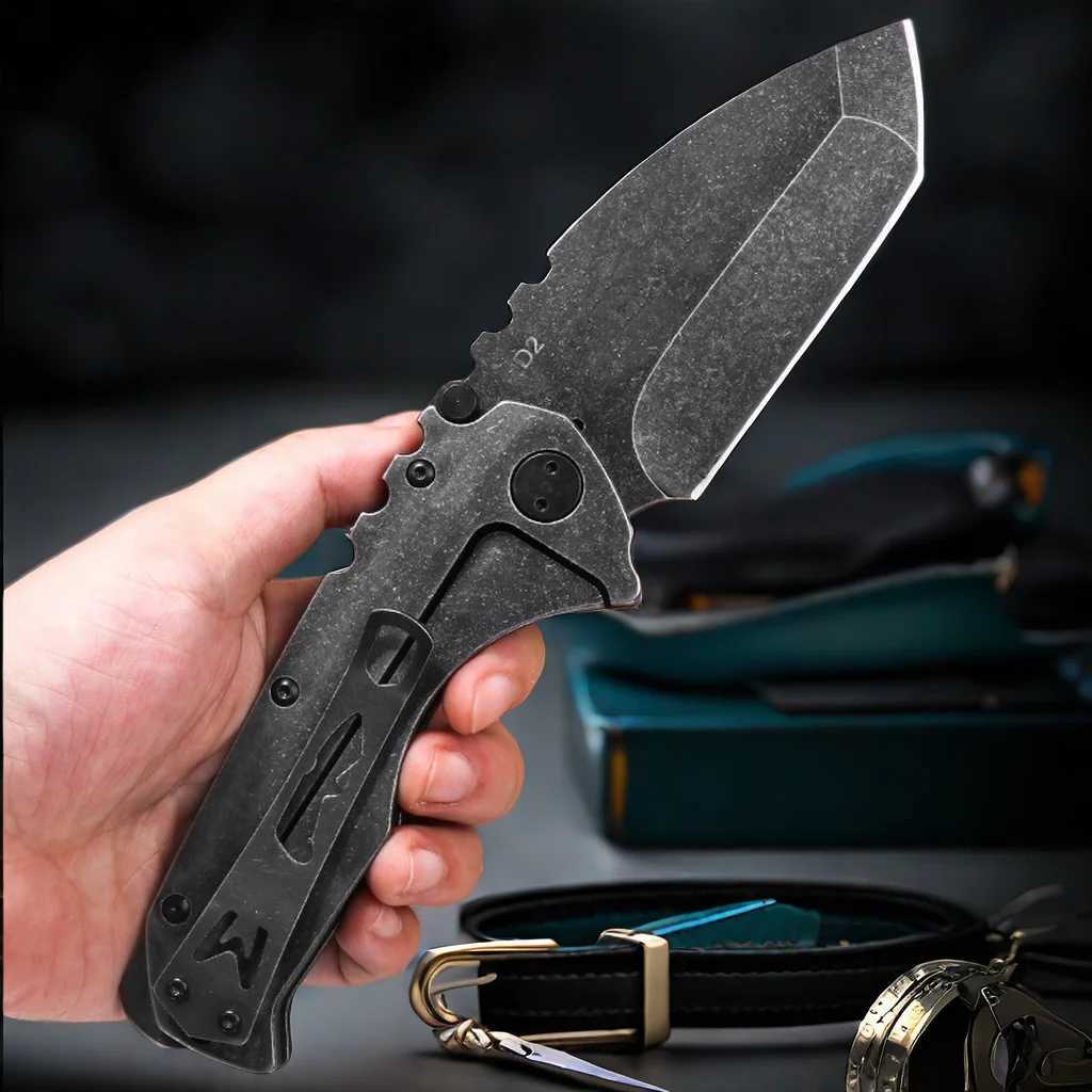 Pocket Folding Knife D2 Steel Full Blade Handle Outdoor Camping Hunting Knife Portable EDC Flip Safety Agent KnifeXJ250326