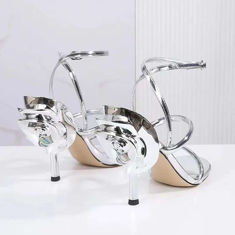wer Decor Thin High Heel Sandals Round Toe Ankle Buckle Strap Red Black Sier Fashion 2024 Summer Women Dress Prom Shoes