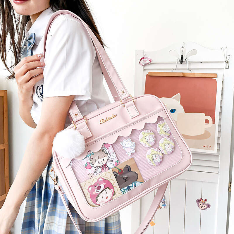 Baby Korean version pain transparent bajiang pu soft girl student shoulder small square anime messenger bag