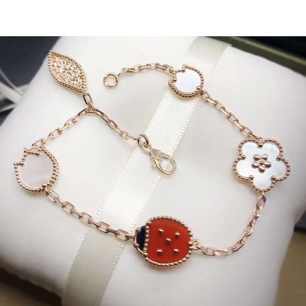 New Popular Beetle Plum Blossom Bracelet Womens Temperament Sweet Romantic Rose Gold S Sterling Sier Fritillaria Red Agate