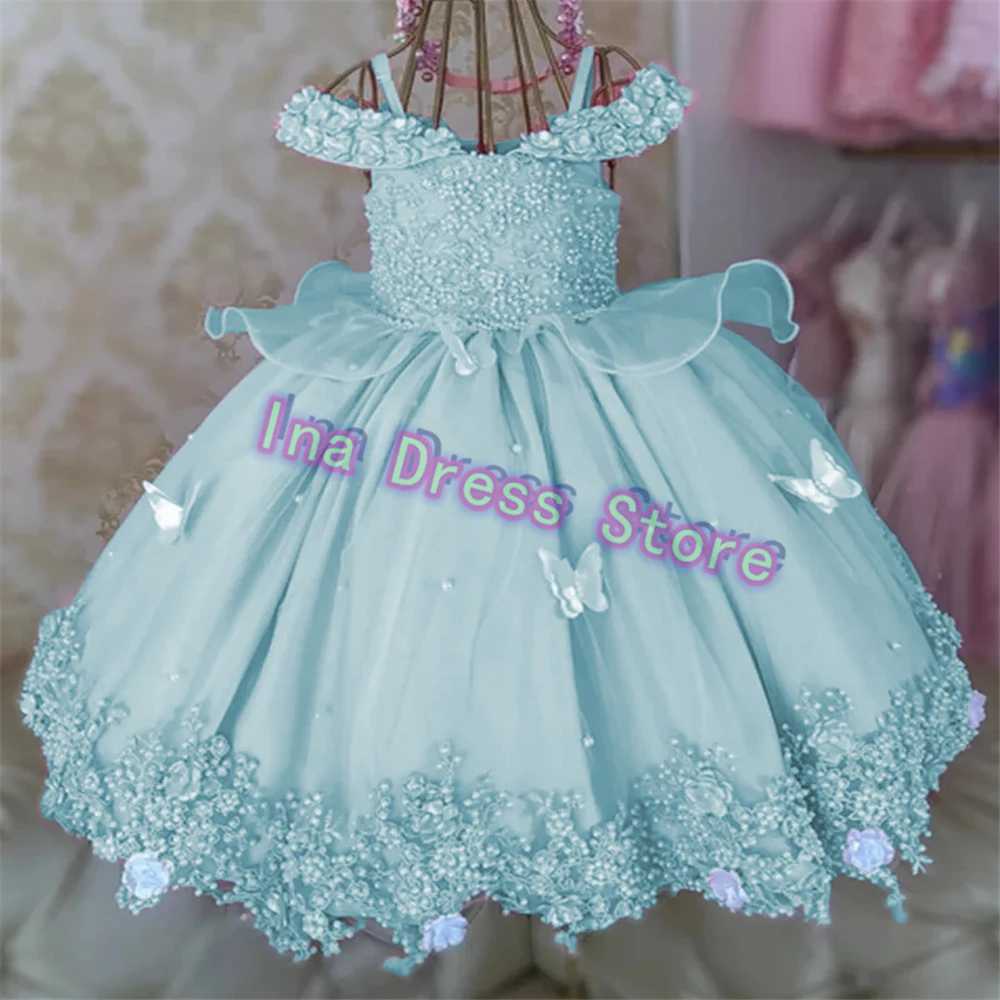 Customized cute baby girl flower girl wedding dress bead wedding butterfly flower childrens birthday party dress W250326