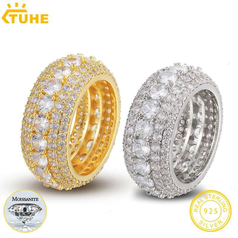 10mm Hip Hop/Rock Bling Moissanite Rings For Men Hip Hop Jewelry Sterling Silver 925 Luxury Rings