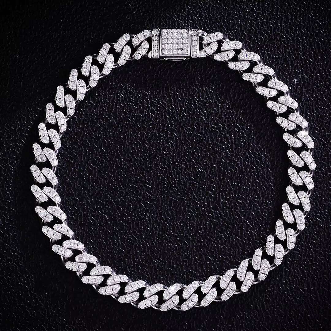 925 Silver Moissanite Cuban Chain 6mm With1 Row Stones Men Bracelet and Necklace Hip Hop Fine Jewellery Custom Jewellery Gifts