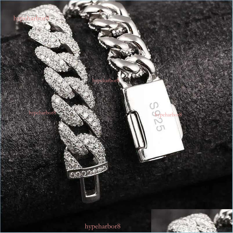 Pendant Necklaces 18Inch 10Mm Sterg Sier Setting Iced Out Moissanite Dia Hip Hop Cuban k Chain Miami Necklace Jewelry D Dhhj4