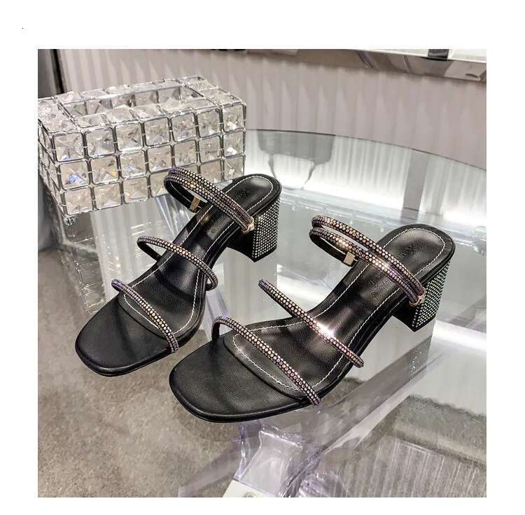 Size 32-43 Rhie High Open Toe Slippers Block Heel Sandals Women Summer Shoes