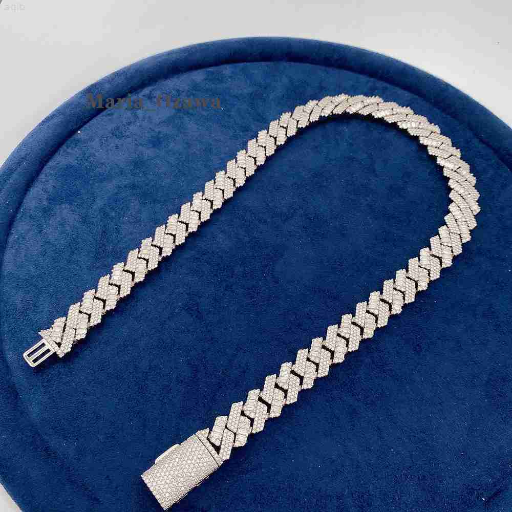 Custom Hip Hop Jewelry Miami 15mm Mens Baguette Iced Out Bracelet Necklace Moissanite Cuban Link Hiphop Chain