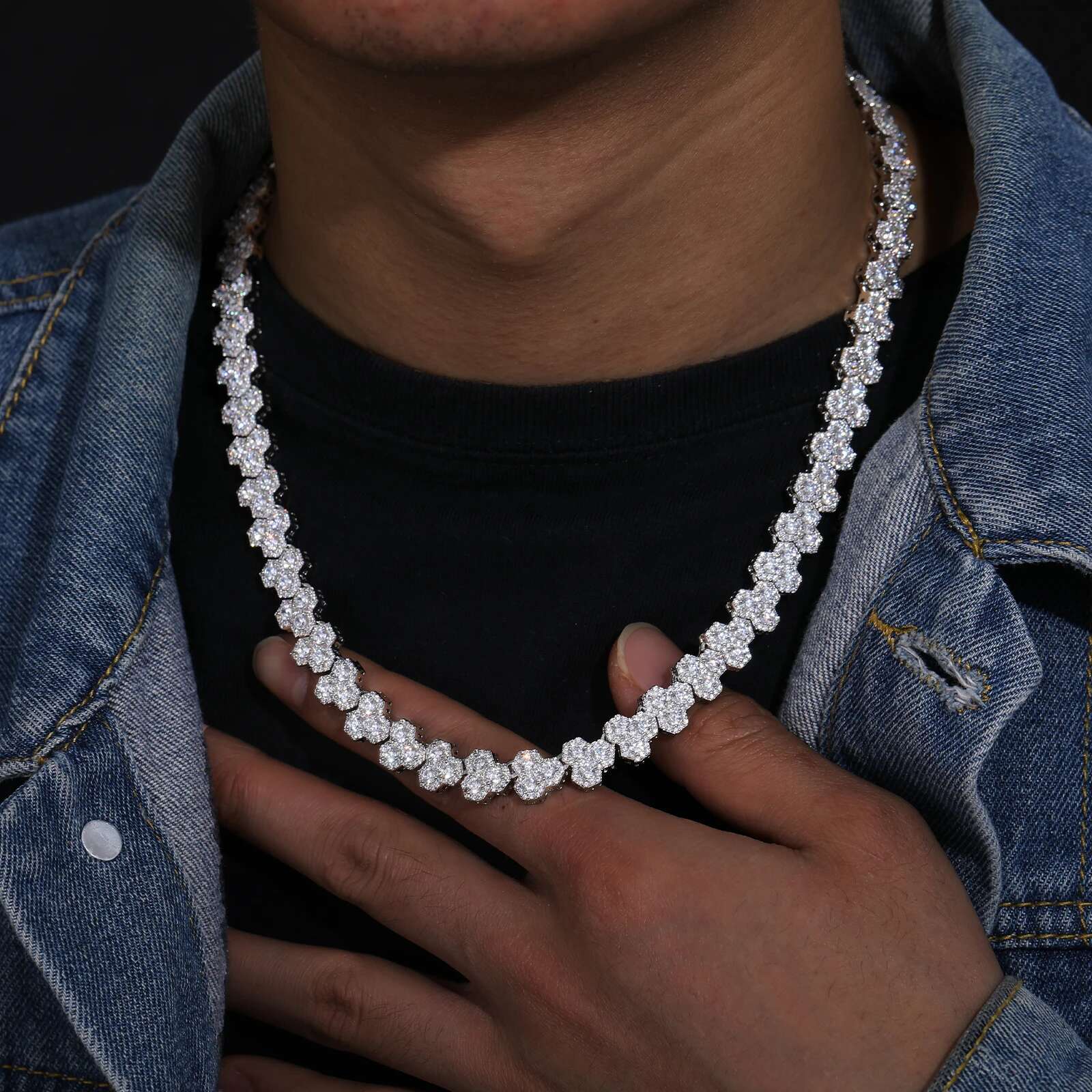 12mm Miami Prong Cuban Chain Necklace Triangle Micro Pave Iced Out Moissanite Link Fashion Hip Hop Jewelry for Gift