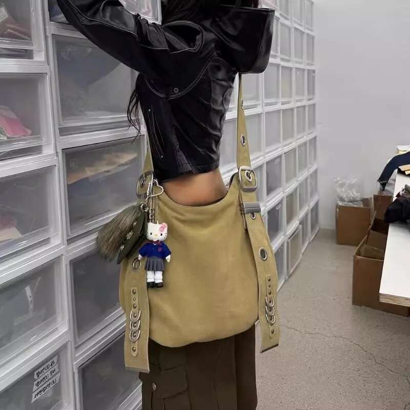 Belt Buckle Women Designer Handbag And Purses PU Rivet Multiple Pockets Y2k Large Capacity Shoulder Bags Big Totes