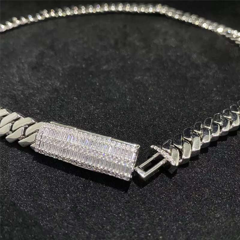10mm Fine Jewelry Custom Moissanite Clasp Cuban Necklace 925 Sterling Silver Hip Hop Men Jewelry Bling Diamond Cuban Link Chain