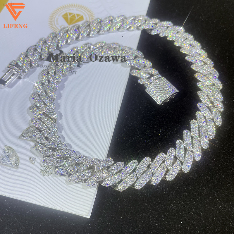 14mm Fashion Jewelry Iced Out Vvs Moissanite Necklaces 925 Sterling Silver Hip Hop Cuban Link Chain