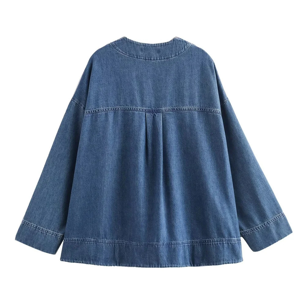 Kar Otza 2024 summer French womens casual loose Vneck long sleeved denim jacket 250318