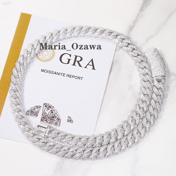 Solid Silver 6mm 9mm 13mm Iced Out D/vvs Moissanite Men Necklace Bling Cuban Link Chain with Gra Certificate