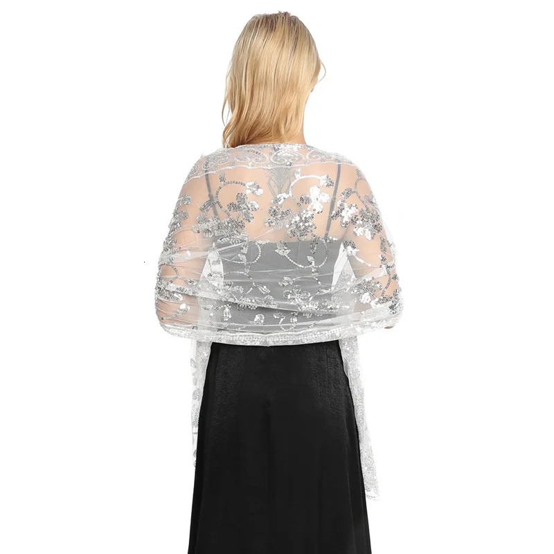 Women Evening Dress Wedding Shawl Sequined Shrug Wraps Solid Party Shawl Scarf Tassel Bridal Bolero Cape Mariage Shrug 250321