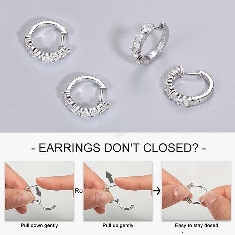 2mm-4mm D Color Moissanite Earrings For Women Sterling Silver 925 Fine Luxury Huggie Ear Clip Unisex Gift