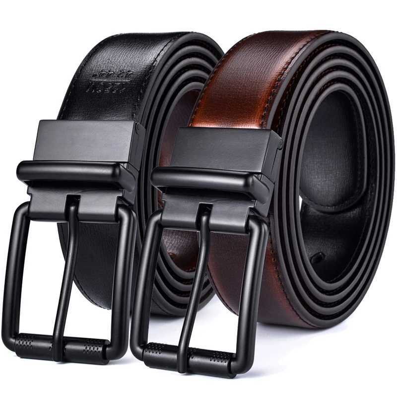 1 piece of mens leather reversible belt roller buckle 34mm wide 1 piece in 2 reversible colors suitable for pairing with casual jeans W250326